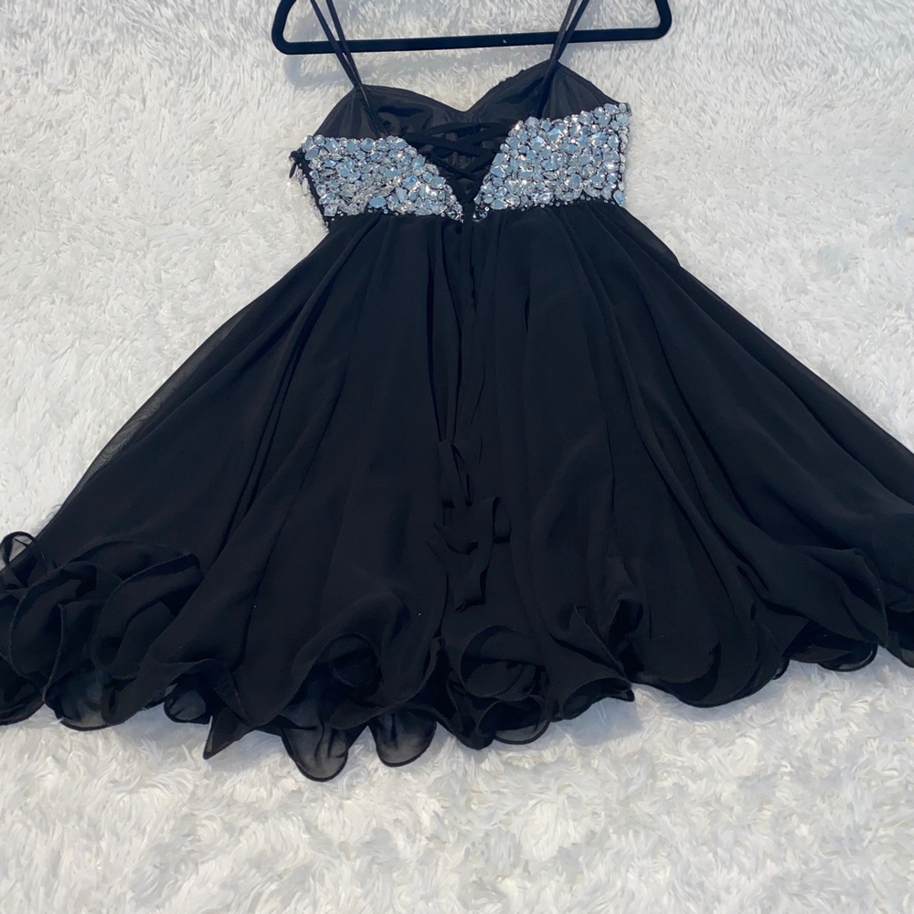 Gorgeous Cache' Black with Silver Large Rhinestone Cocktail/Prom Dress - Picture 3 of 5